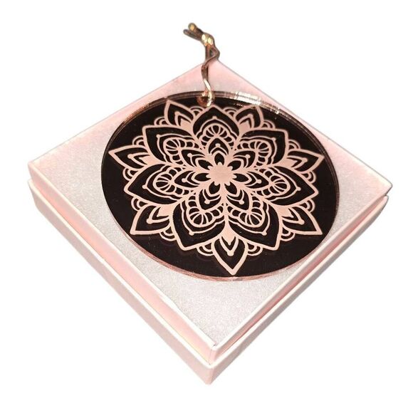 Handmade Other - 3" Rose Gold Laser Engraved Mirrored Plexi Mandala Spiritual Ornament Suncatcher